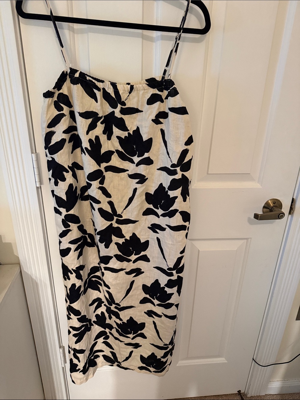 Black & Cream Floral Midi Linen Dress
